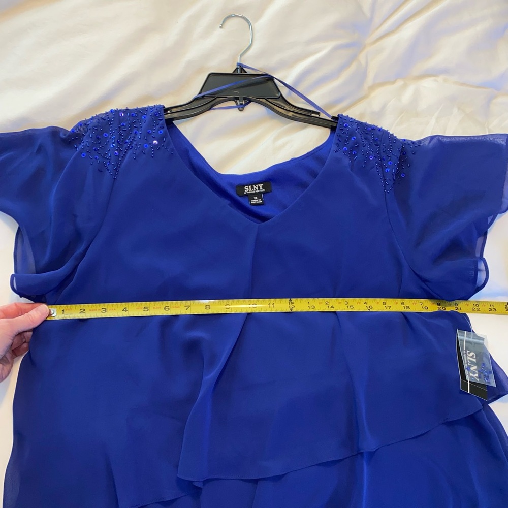 S.L. Fashions Royal Blue Tiered Chiffon Dress - Picture 6 of 7